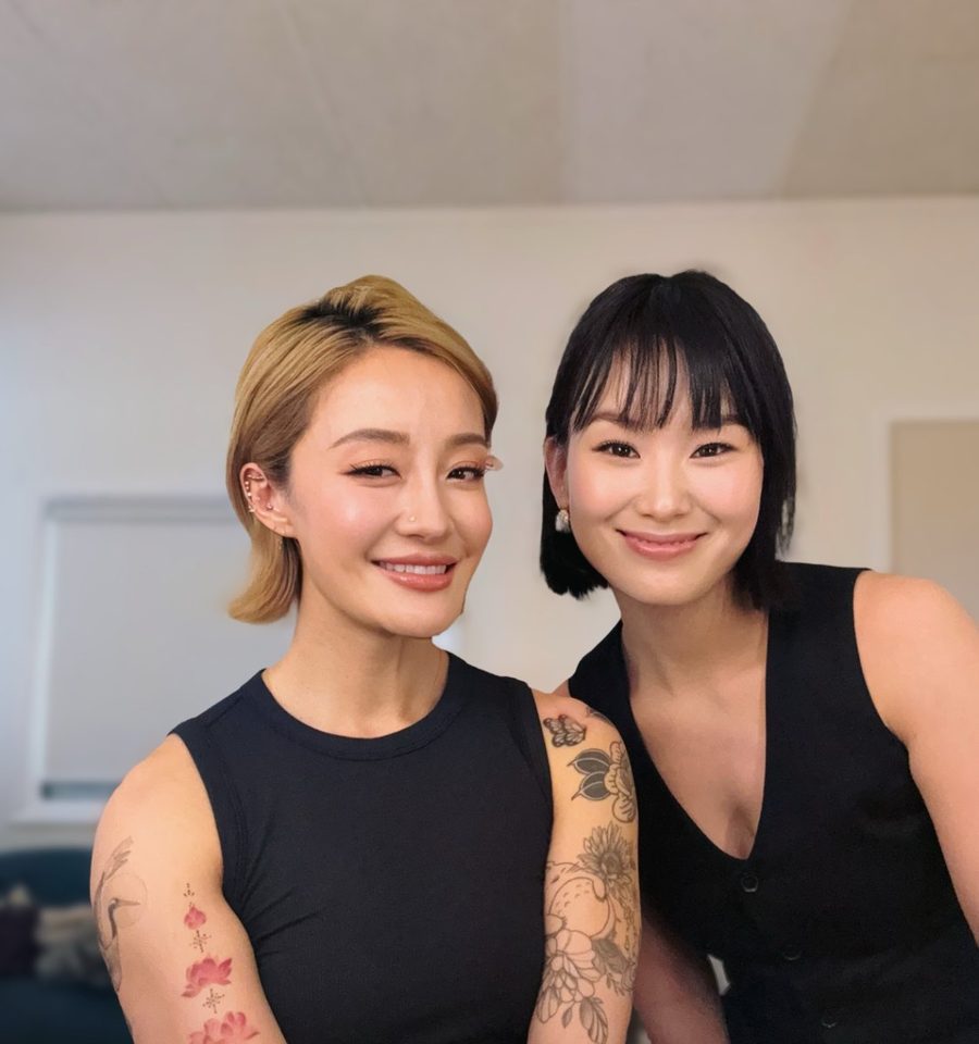 Luna with a student after a one-on-one makeup class